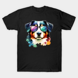 Watercolor Appenzeller Sennehund Dog Wearing Sunglasses T-Shirt